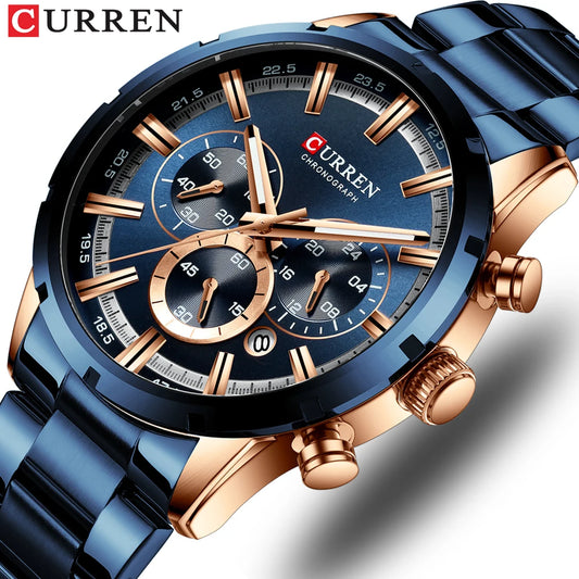 CURREN New Fashion Watches with Stainless Steel Top Brand Luxury Sports Chronograph