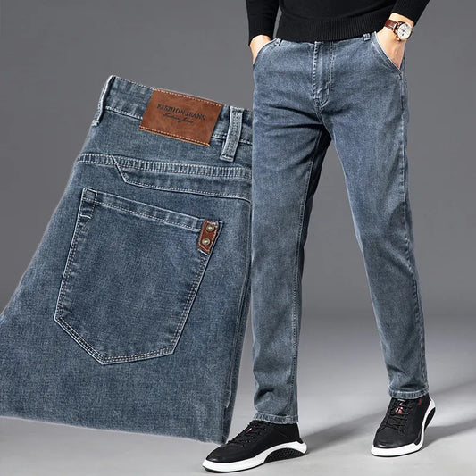 Autumn Summer Denim Jeans Men Straight Stretch Regular Jeans for Man