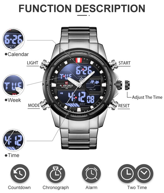 Men Luxury Brand Digital Chronograph Sport Quartz
