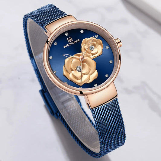 Top Luxury Brand Steel  Waterproof Flower Quartz Female Wristwatch
